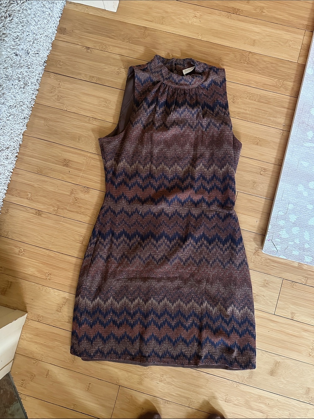 Ramy Brook Sleeveless Chevron Knit Dress in Brown and Navy